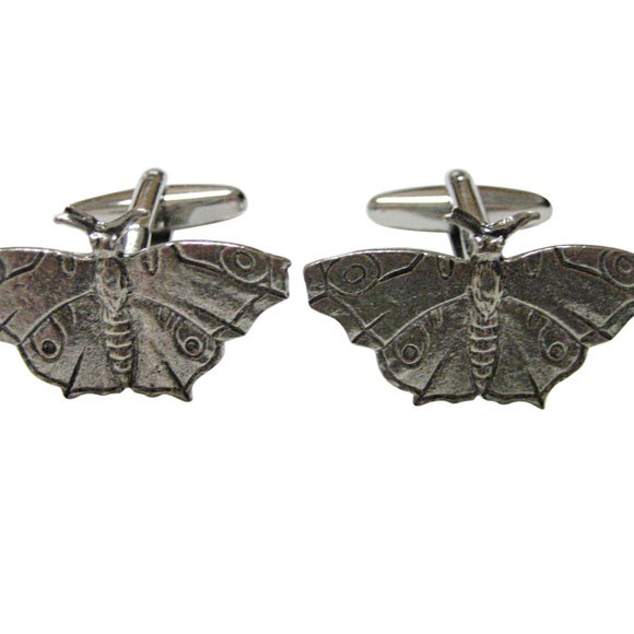 Silver Plated Butterfly Cuff Links - Moth Cufflinks  Silver Toned Textured Butterfly Cufflinks